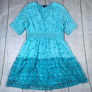 Boston Proper Mixed Media Lace Applique Floral Dress